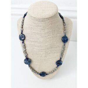 NWT Genuine Sodalite & Metallic Beads Necklace Blue Silver